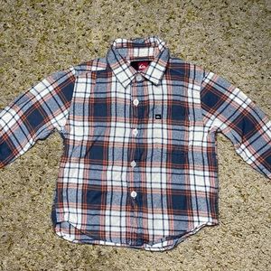 QuickSilver toddle boys plaid white, grey and orange button up